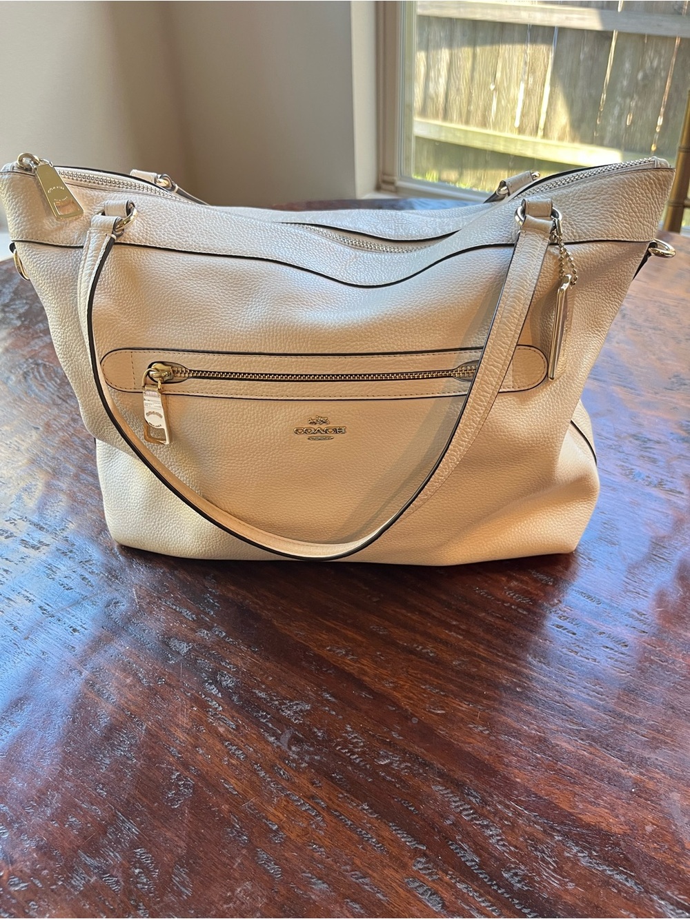 Coach Tyler Tote Shoulder Bag Pebbled Leather Ivory Chalk A1757 F54687